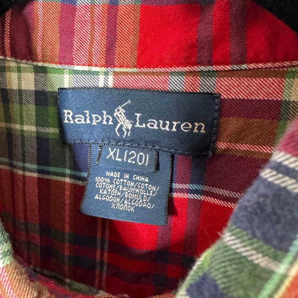 Ralph Lauren Red Plaid‎ Button Down Boys XL 20 Red Excellent Long Sleeve Preppy